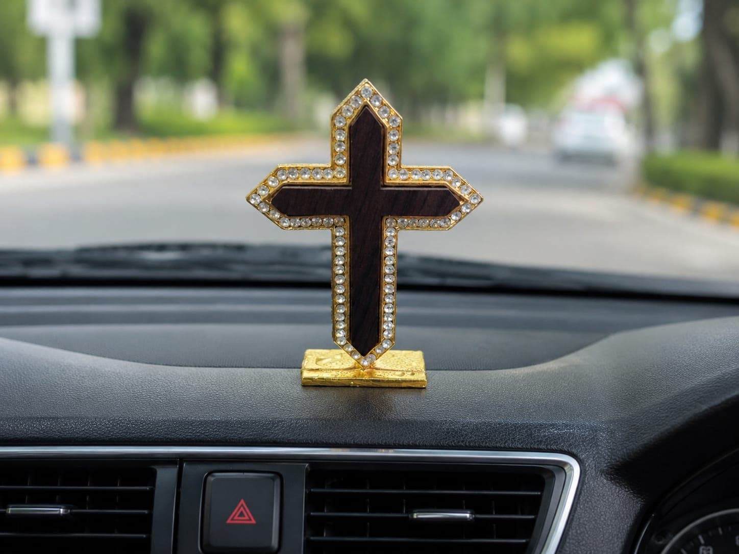 Car dashboard metal and wooden brown 