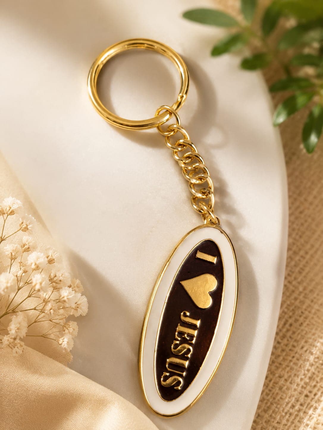 I ❤️ Jesus Stainless Steel Keychain – Gold Finish